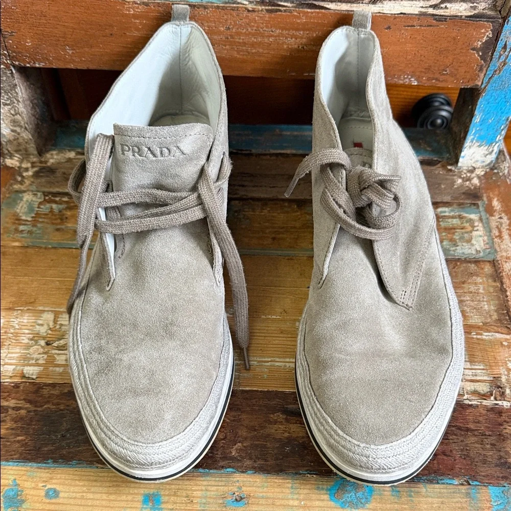PRADA Men’s Suede Lace-Up Shoes in Taupe Size 8.5 - Picture 1 of 10